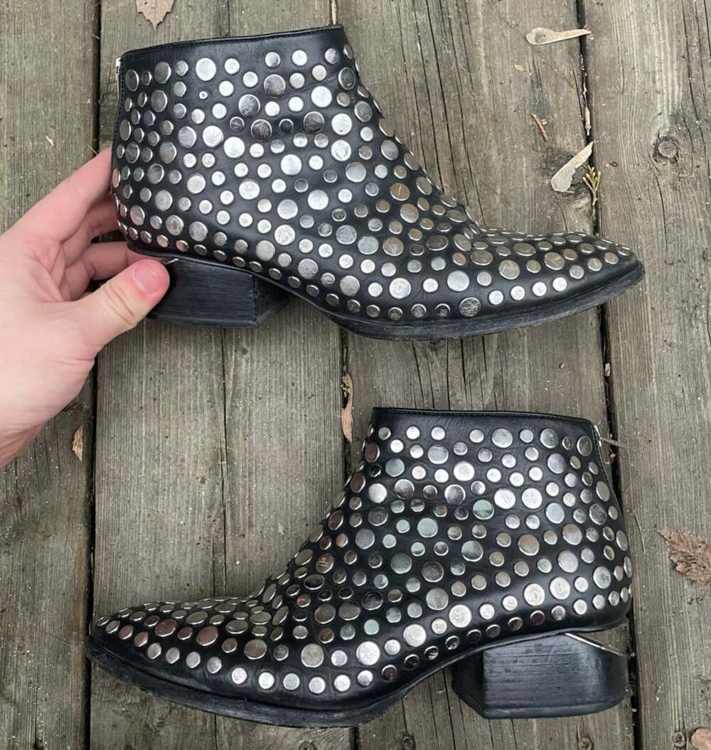 Alexander Wang Runway "Kori" Black Leather Ankle Bootie Allover Studs SZ 37